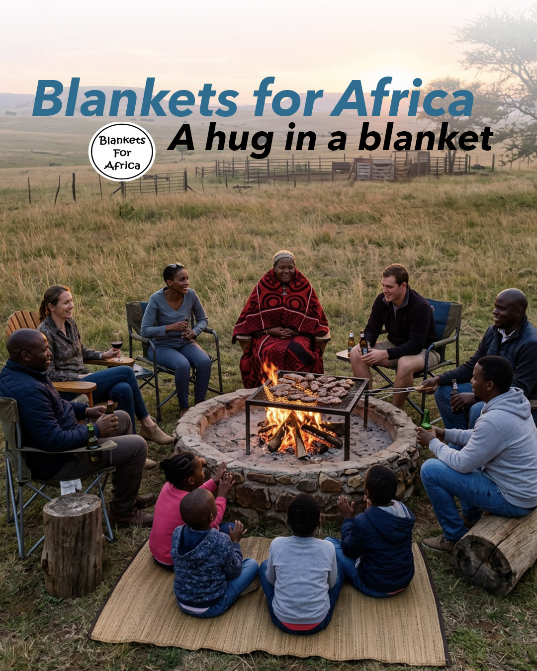 Woman with blanket by fire